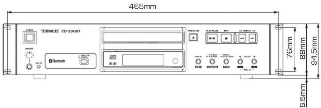 465mm TASCAM CD-200BT 76mm 88mm 94.5mm 6.5mm