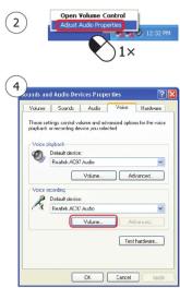 Open Volume Control Audio Audio Properties 12:30 PM Audio and Audio Devices Properties Volume Sound Audio Voice Hardware These settings contained above and allowed options for the voice playback and recording device are installed. Voice playback Default device Playback ACF Audio Volume Advanced Voice recording Default device Playback ACF Audio Volume Advanced Technicians OK Cancel Apply