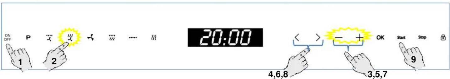 ON OFF P ⋮ × → ⋮ .... ≈ 20:00 1 2 4,6,8 3,5,7 OK Start Stop 9