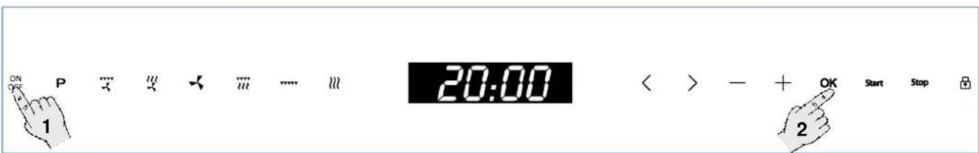 ON OFF P .... m < .... m .... m 20:00 < > - + OK Start Stop 1 2