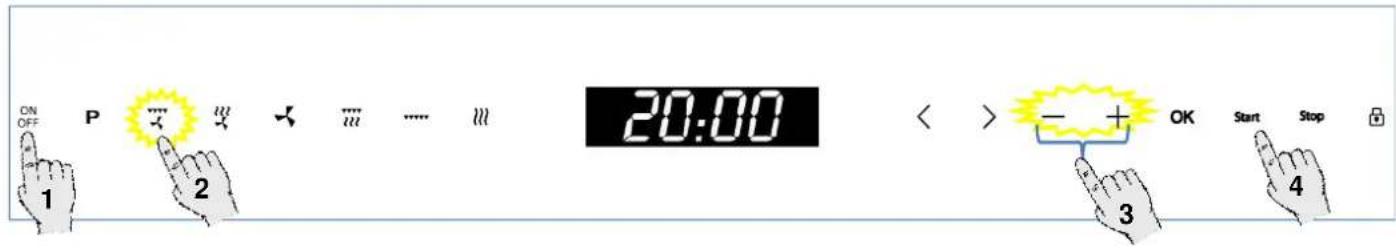 ON OFF P 2 20:00 < > > + OK Start Stop 1 2 3 4
