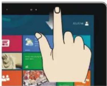 Illustration of a hand pointing at a tablet screen displaying app icons and text, likely for messaging or app interface.