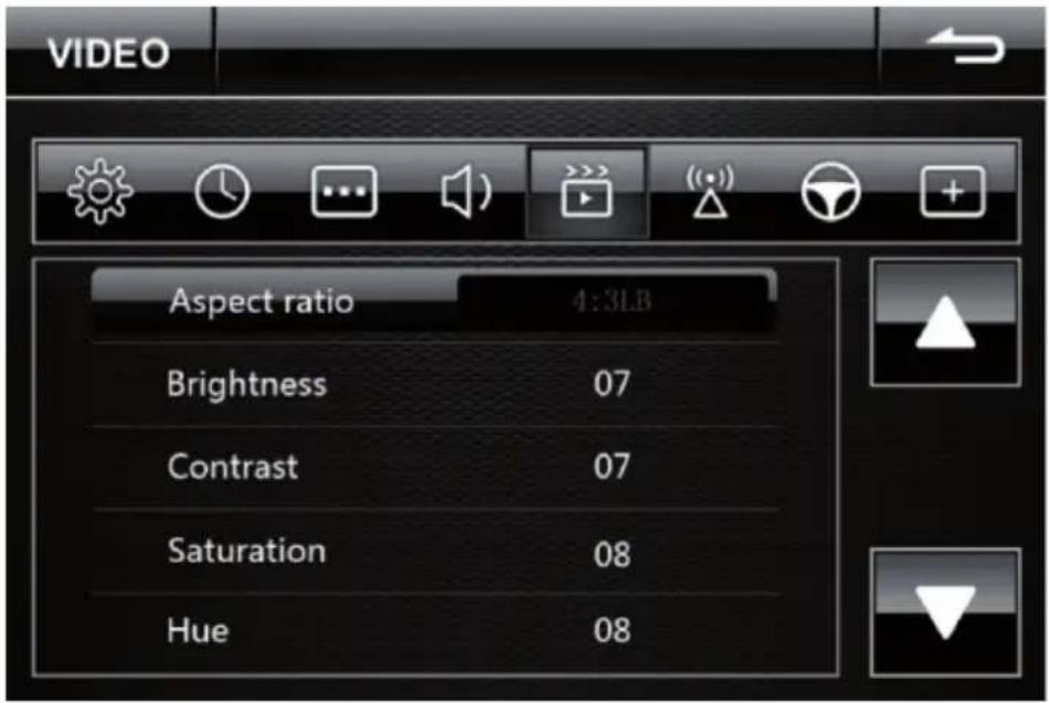 VIDEO Aspect ratio 4:3LB Brightness 07 Contrast 07 Saturation 08 Hue 08