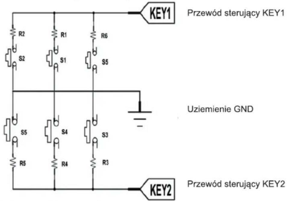 KEY1 Przewód sterujący KEY1 Uziemienie GND KEY2 Przewód sterujący KEY2 R2 R1 R6 S2 S1 S5 S5 S4 S3 R5 R4 R3