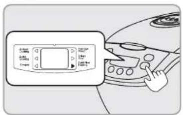 Diagram showing a hand pressing a button on a device panel with Chinese labels and control buttons
