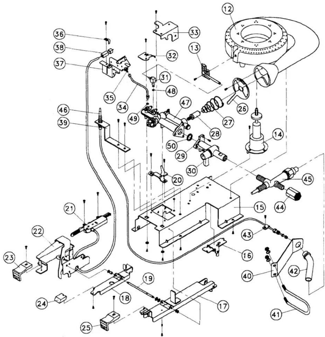 Exploded view diagram of a mechanical assembly with numbered components for identification