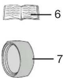 Diagram showing an open book and a rolled-up document with labeled parts 6 and 7