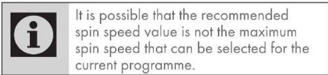 It is possible that the recommended spin speed value is not the maximum spin speed that can be selected for the current programme.