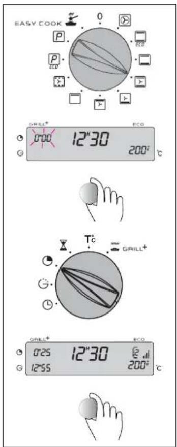 EASY COOK 0 P P ECO SRILL+ 000 12"30 200°C ECO T°C GRILL+ 0'25 12"30 200°C G 12"55
