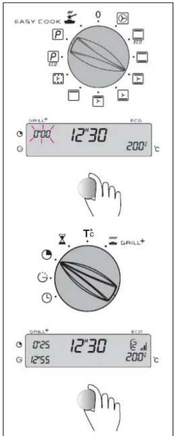 EASY.COOK 0 P P ECO GRILL+ 12"30 200°C 0'00 T°C GRILL+ 0'25 12"30 200°C 12"55