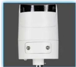 White industrial sensor or monitoring device with two ports and a central hub (no visible text or symbols)