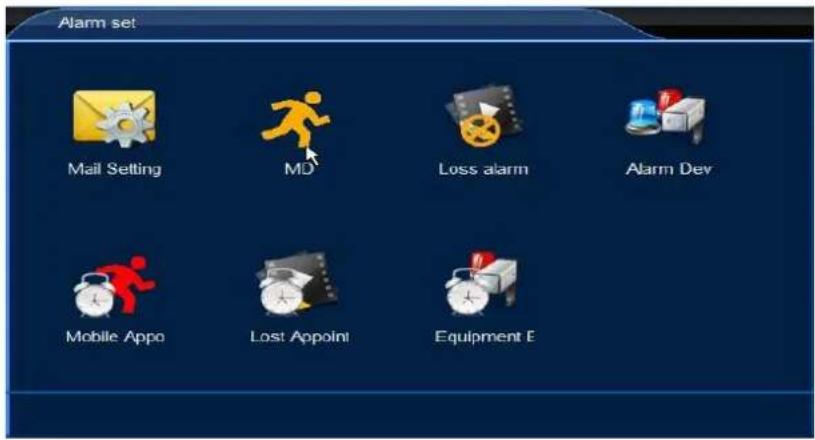 Alarm set Mail Setting MD Loss alarm Alarm Dev Mobile Appo Lost Appoint Equipment E