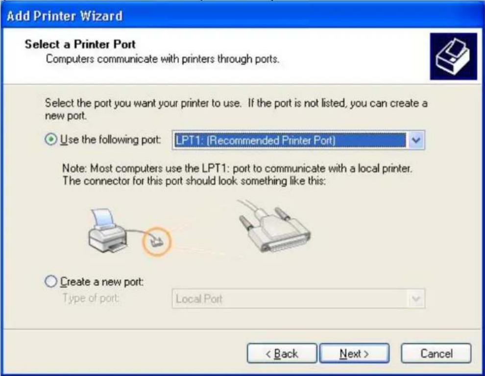 Add Printer Wizard Select a Printer Port Computers communicate with printers through ports. Select the port you want your printer to use. If the port is not listed, you can create a new port. Use the following port: LPT1: [Recommended Printer Port] Note: Most computers use the LPT1: port to communic…