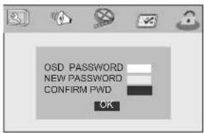 OSD PASSWORD NEW PASSWORD CONFIRM PWD OK