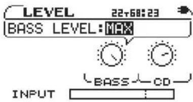 LEVEL 22+60:23 BASS LEVEL: MAX INPUT BASS CD