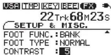 USA TMP KEY BEE FX 22 Trk 68 M 23 S SETUP & MISC. FOOT FUNC.: BANK FOOT TYPE: NORMAL CONTRAST: 5