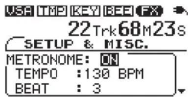 USA TMP KEY BEE FX 22 Trk68M23s SETUP & MISC. METRONOME: ON TEMPO :130 BPM BEAT : 3