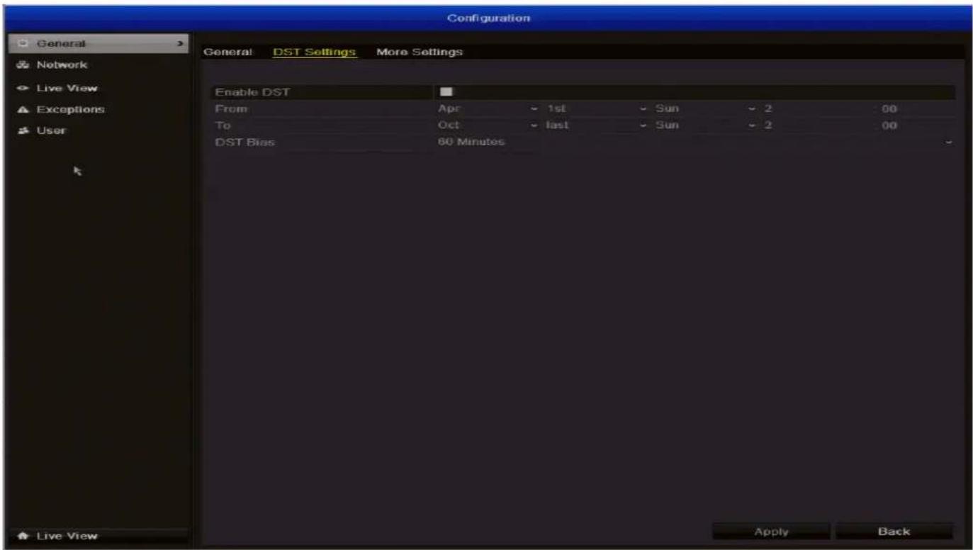 SWANN DVR4-1500 - Configuration: General: DST Settings - 1