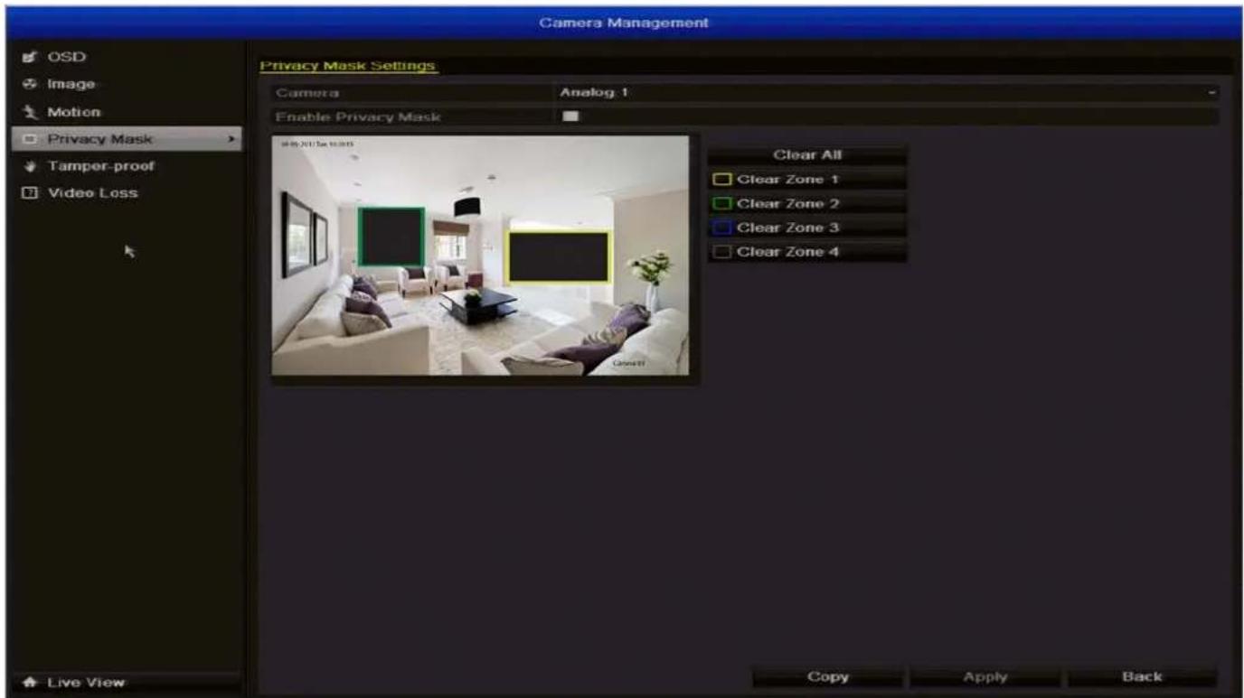 SWANN DVR4-1500 - Camera Management: Privacy Mask - 1