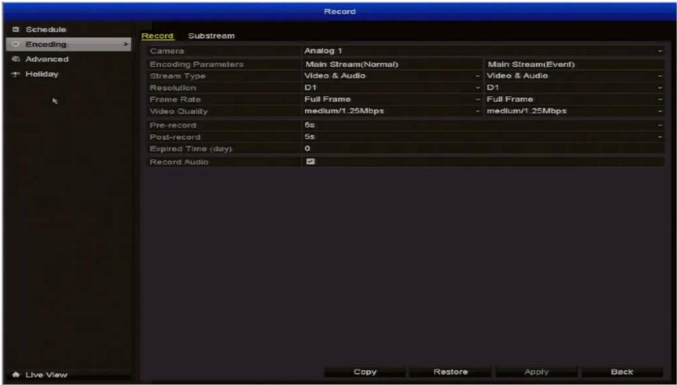 SWANN DVR4-1500 - Record: Encoding - 1