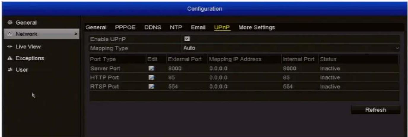SWANN DVR4-1500 - Configuration: Network: UPnP - 1