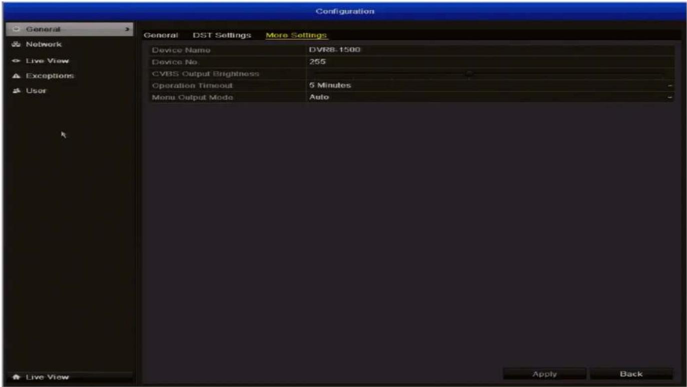 SWANN DVR4-1500 - Configuration: General: More Settings - 1