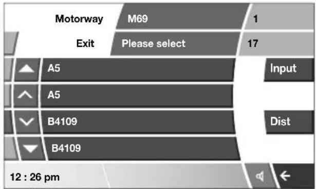 Motorway M69 1 Exit Please select 17 A5 Input A5 B4109 Dist B4109 12 : 26 pm
