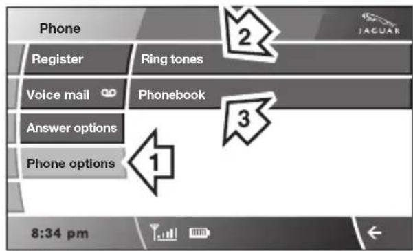 Phone Register Ring tones Voice mail Phonebook Answer options Phone options 8:34 pm
