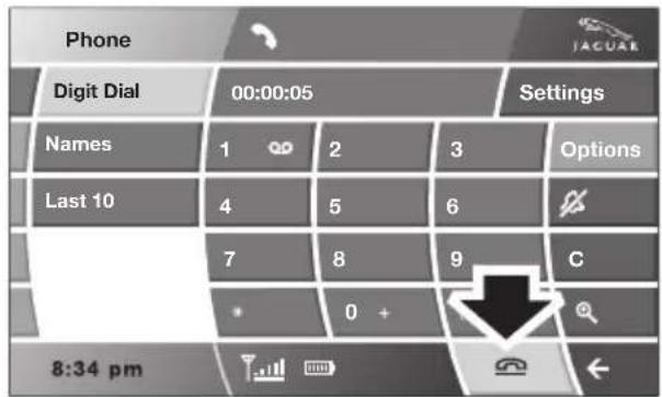 Phone Digit Dial 00:00:05 Settings Names 1 2 3 Options Last 10 4 5 6 C 7 8 9 0 + 8:34 pm