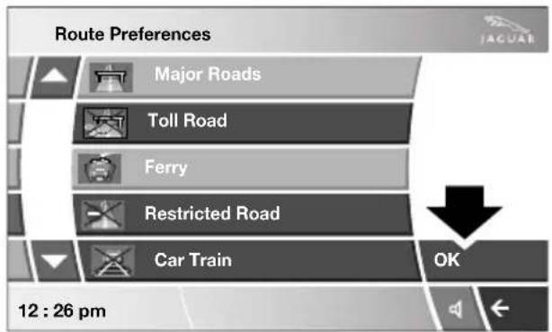 Route Preferences Major Roads Toll Road Ferry Restricted Road Car Train OK 12 : 26 pm