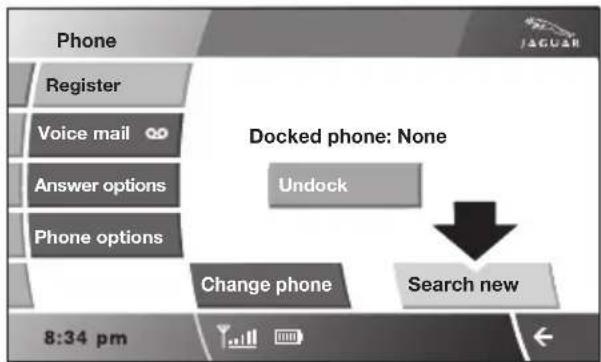 Phone Register Voice mail Answer options Phone options Docked phone: None Undock Change phone Search new 8:34 pm