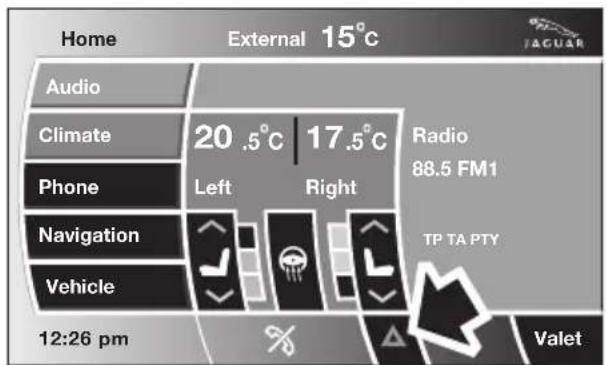 Home External 15°C Audio Climate 20.5°C | 17.5°C Phone Left Right Radio Navigation TP TA PTY Vehicle Valet 12:26 pm %