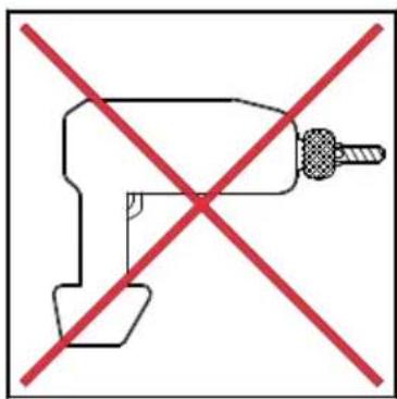 Prohibition sign showing a tool crossed out by red prohibition lines, indicating no use or rejection.