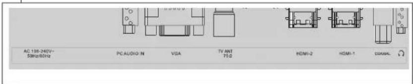 AC 106-240V- 53Hz/80Hz PC AUDIO IN VGA TV ANT 75Ω HDMI-2 HDMI-1 CHANNEL