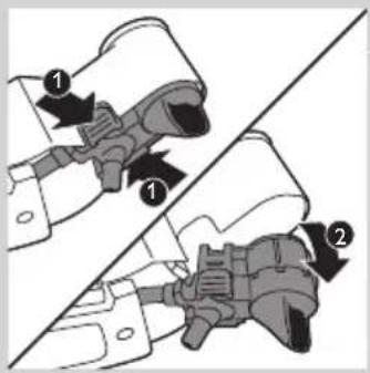 Technical diagram showing mechanical assembly steps with numbered components and directional arrows