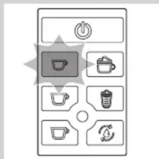 Diagram of a kitchen appliance control panel with icons for power, coffee cup, pot, trash bin, and waste sorting.
