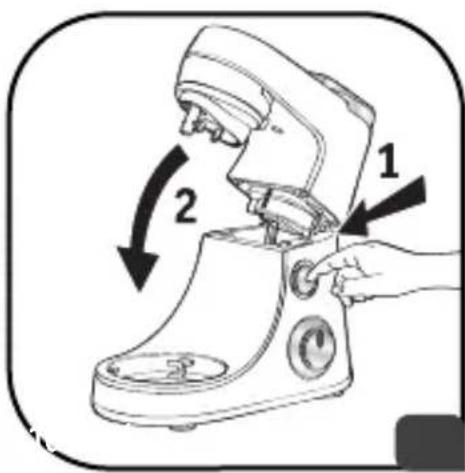 Diagram of a blender with labeled parts and directional arrows indicating process flow