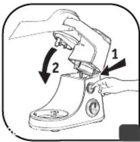 Diagram of a hand using a microscope with labeled parts 1, 2, and 3, showing mechanical components and directional arrows.