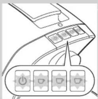 Diagram showing a device control panel with four labeled buttons and a power button icon below