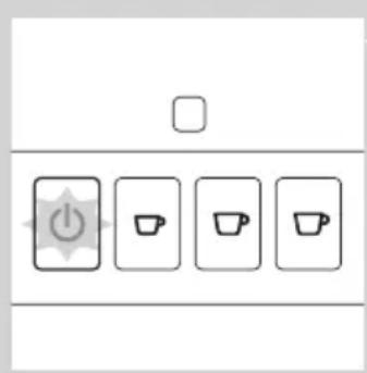 User interface icons for menu control, featuring power button, coffee cup, and cup meter buttons