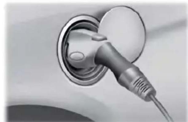 Close-up of a car charging plug with a cable, no visible text or symbols