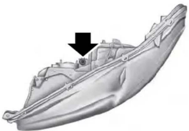 3D rendered model of a boat hull with a black arrow pointing to a specific side (no text or symbols present)