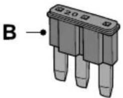 Close-up of a three-pin electronic component labeled B (no text or symbols on the body)