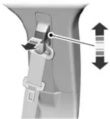 Mechanical assembly diagram showing a belt buckle adjustment mechanism with directional arrows (no text or symbols)