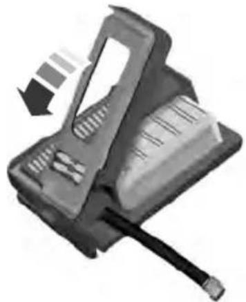 Illustration of a handheld device with a cable and arrow indicating direction (no text or symbols)