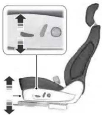 Interior view of a car seat with directional arrows indicating movement or force (no text or symbols)