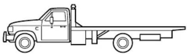 Line drawing of a flatbed truck with side-mounted cargo (no text or symbols)