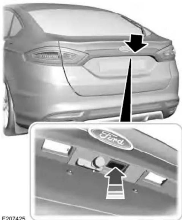 Side profile of a Ford sedan showing the rear window and side door panel, with no visible text or symbols.