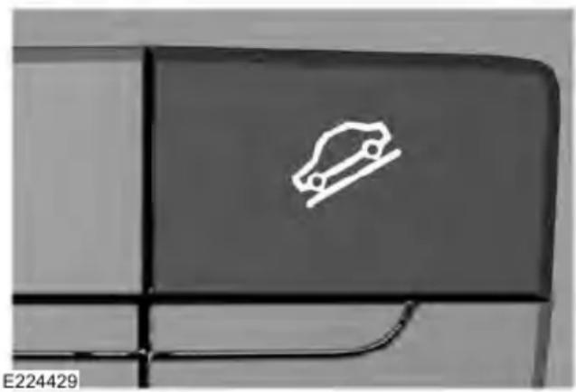 Close-up of a car door panel with a white warning symbol on the front panel (no text or numbers visible)