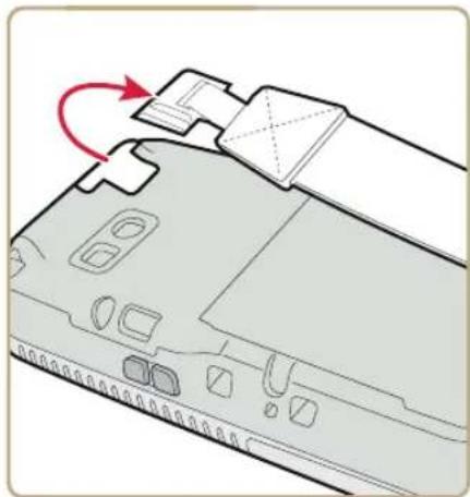 Diagram of a computer monitor with an open lid and scroll, showing no text or symbols